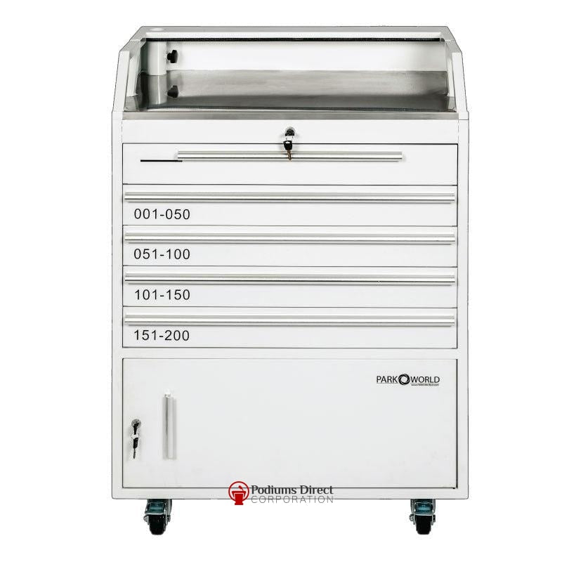 Valet Podium With 200 Key Slot Cabinet-White Back View-Valet Podiums, Security, and Host Stations-Podiums Direct