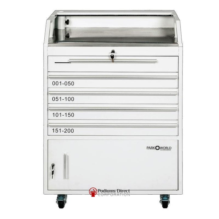 Valet Podium With 200 Key Slot Cabinet-White Back View-Valet Podiums, Security, and Host Stations-Podiums Direct