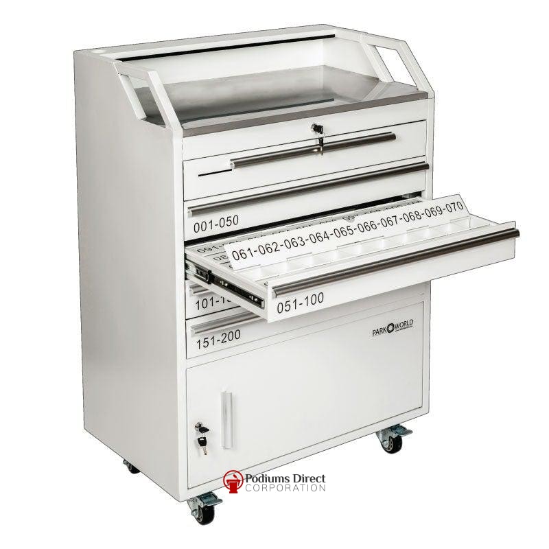Valet Podium With 200 Key Slot Cabinet-White Key Slot Drawers-Valet Podiums, Security, and Host Stations-Podiums Direct