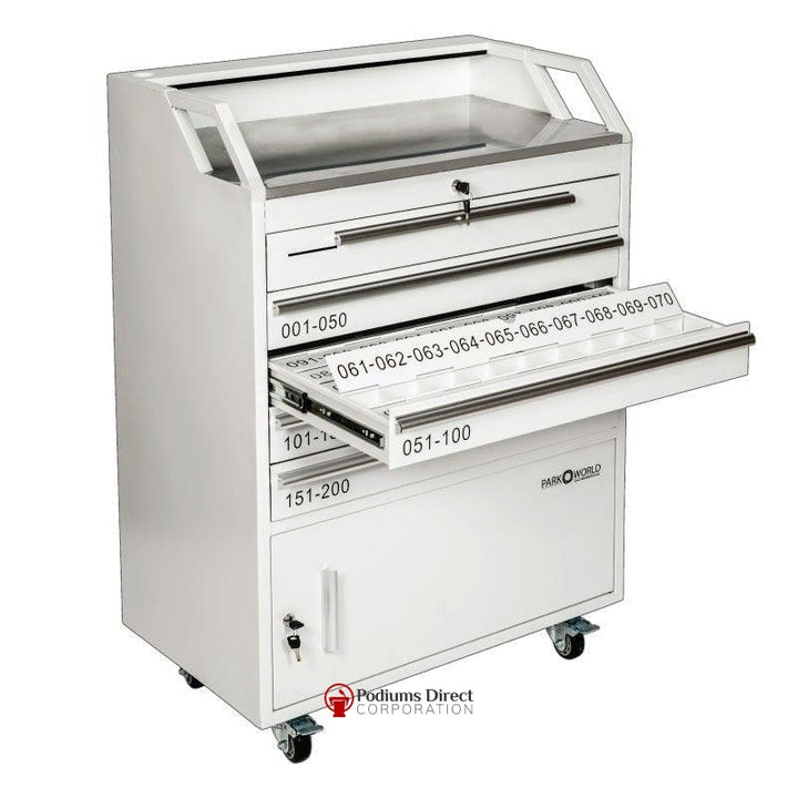 Valet Podium With 200 Key Slot Cabinet-White Key Slot Drawers-Valet Podiums, Security, and Host Stations-Podiums Direct