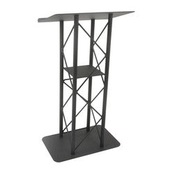 Straight 4-Post Metal Truss Lectern with Shelf, Black