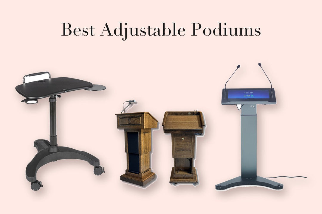 Three height-adjustable podiums and lecterns