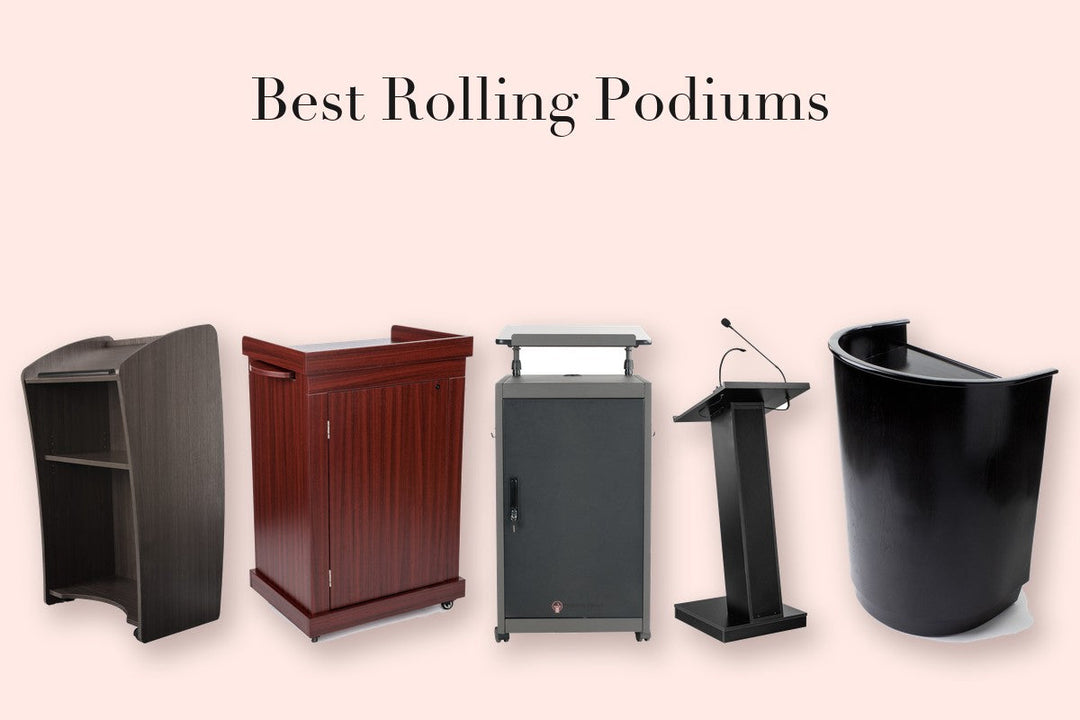 Five rolling lecterns on casters