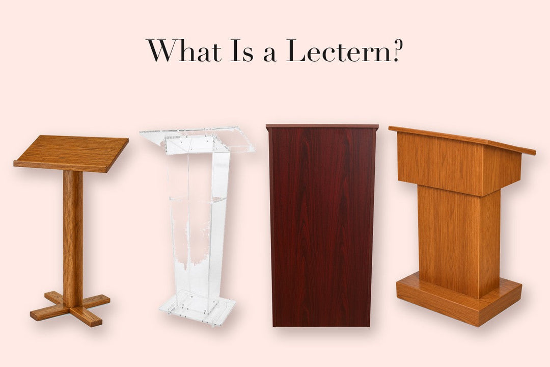 Four lecterns in solid oak, clear acrylic, and laminate