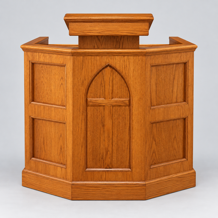 1-CU solid oak Gothic arch pulpit — Medium Oak 