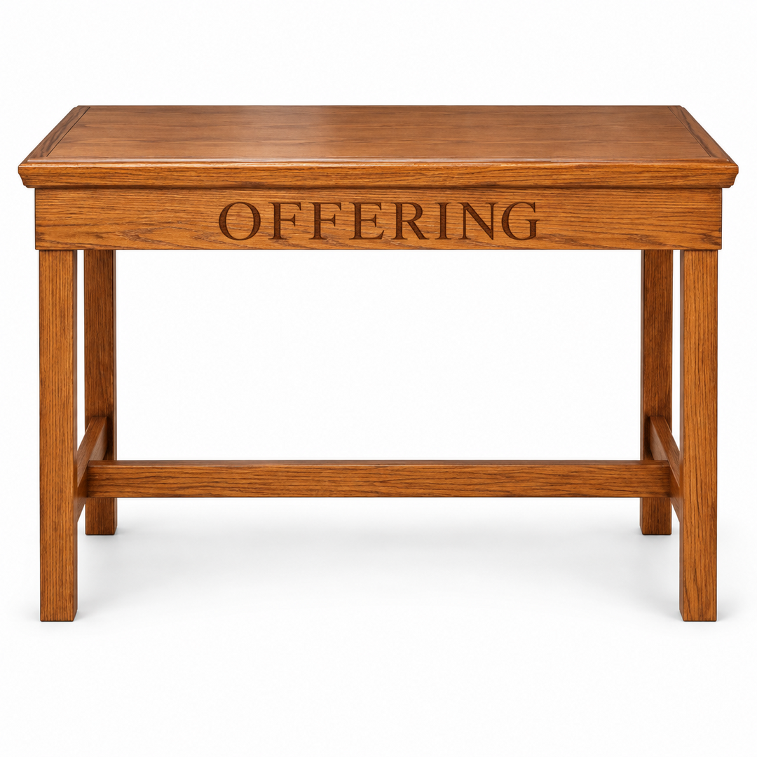 305 solid oak offering table — Medium Oak #43 with OFFERING inscription