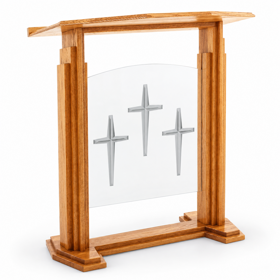 701 Proclaimer solid oak and acrylic pulpit — Medium Oak 