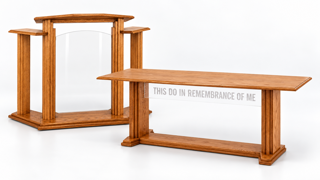 702 Proclaimer non-chair pulpit and communion table set — Medium Oak #43
