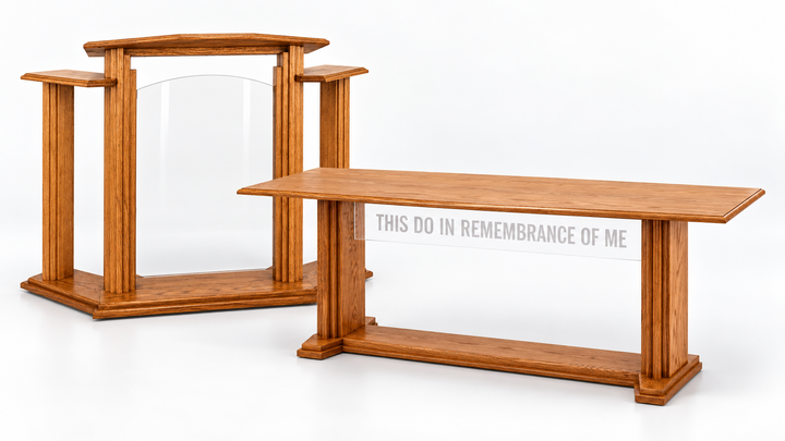 702 Proclaimer non-chair pulpit and communion table set — Medium Oak 