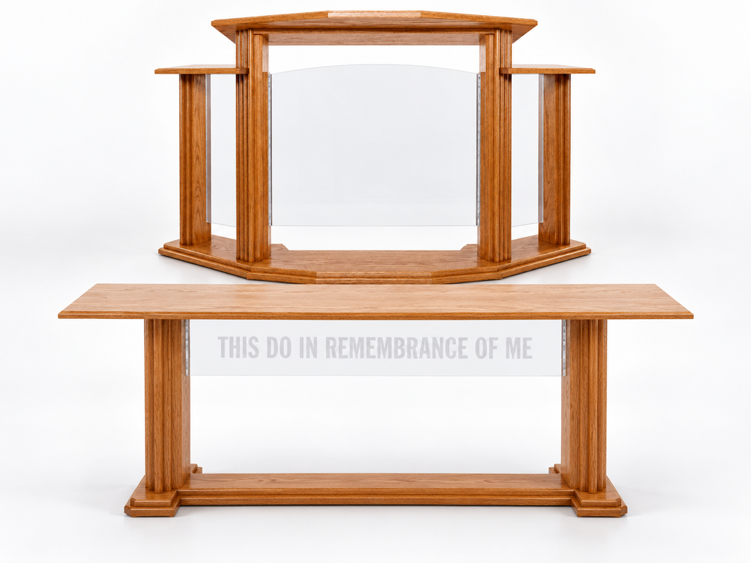 703 Proclaimer non-chair pulpit and communion table set — Medium Oak #43