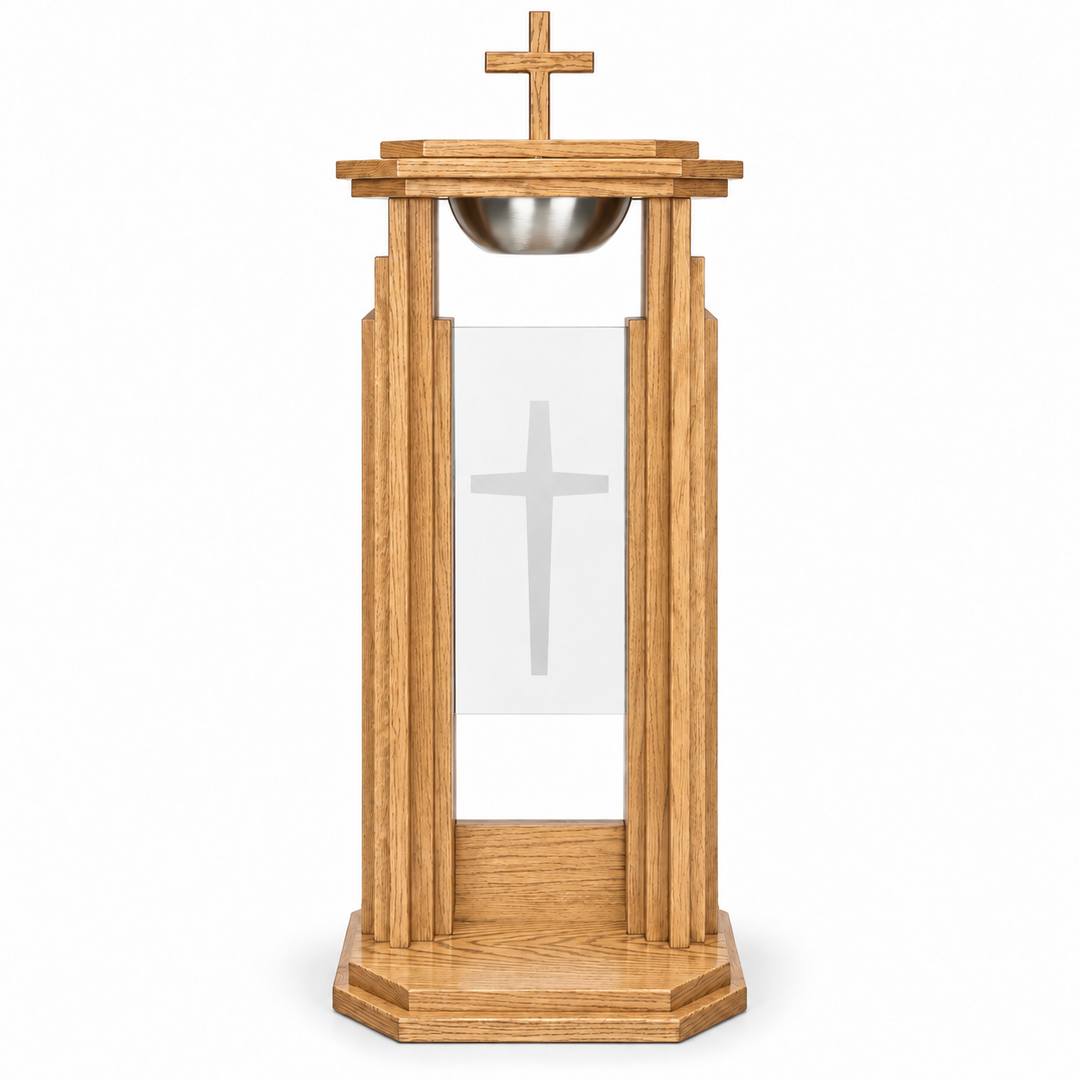 709 Proclaimer solid oak and acrylic baptismal font — Light Oak #35