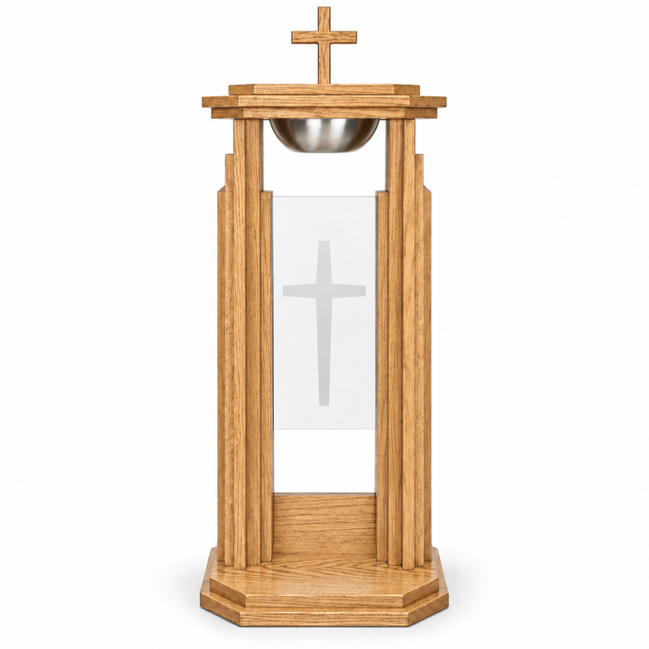 709 Proclaimer solid oak and acrylic baptismal font — Light Oak 