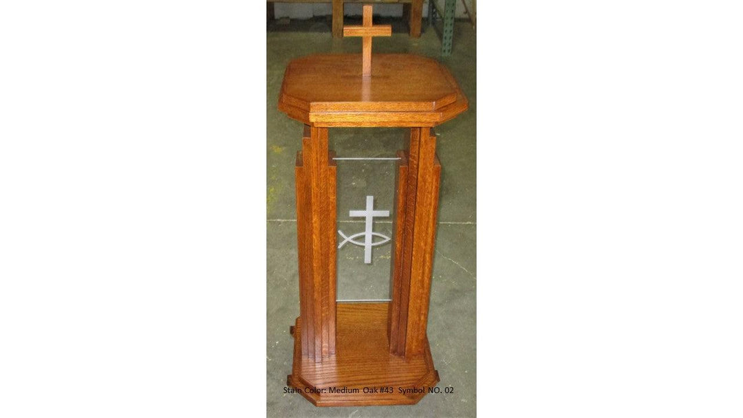 Baptistmal Font 709 Proclaimer-Front View-Tithe Boxes, Baptismal Font, Flower Stands, and Offering Tables-Medium Oak #43-Podiums Direct