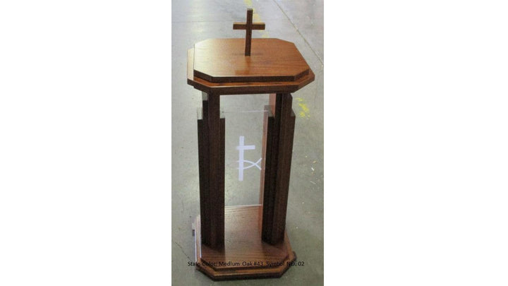Baptistmal Font 709 Proclaimer-Front View-Tithe Boxes, Baptismal Font, Flower Stands, and Offering Tables-Back View Medium Oak #43-Podiums Direct