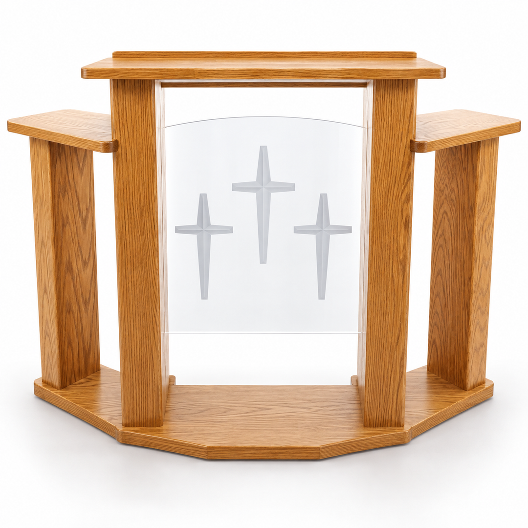 778 Exhorter solid oak and acrylic wing pulpit — Light Oak #35