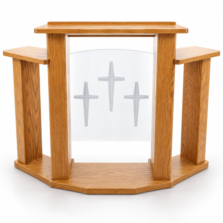 778 Exhorter solid oak and acrylic wing pulpit — Light Oak 