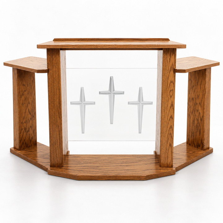 779 Exhorter solid oak and acrylic wing pulpit - Medium Oak 