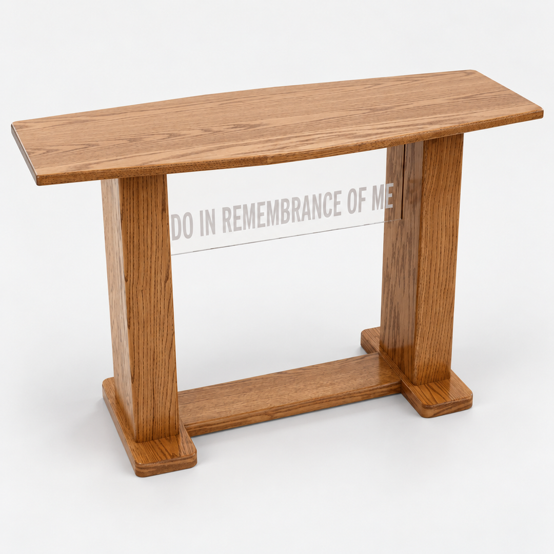 781 Exhorter solid oak and acrylic communion table - Medium Oak #43