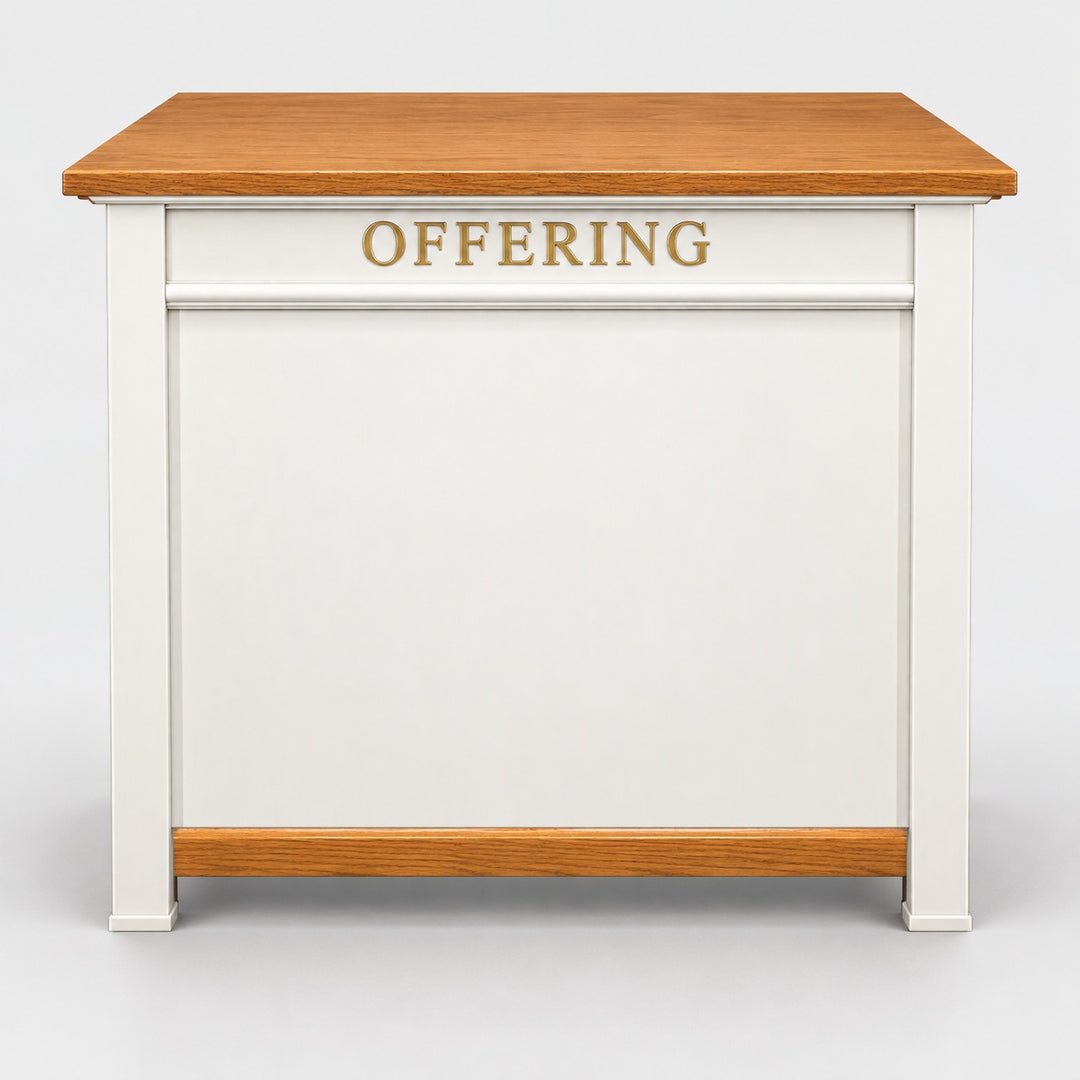 800D solid oak colonial offering desk — Medium Oak #43 with white body