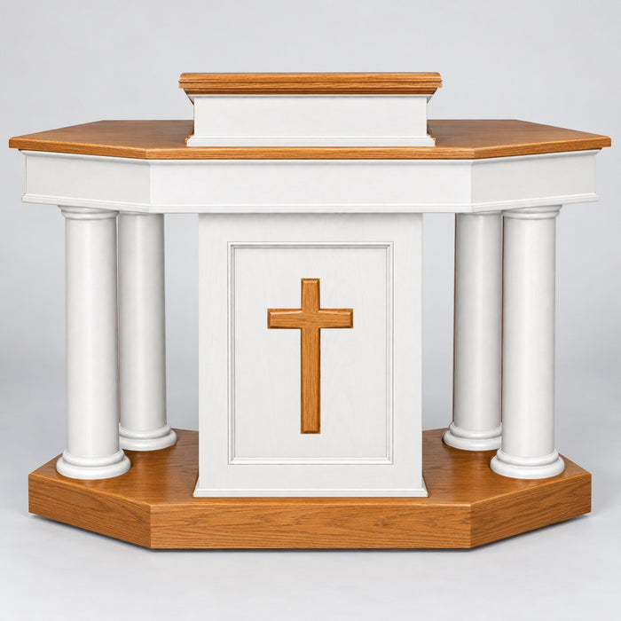 Church Wood Pulpit - Solid Red Oak Four-Column Pulpit [810-CU]