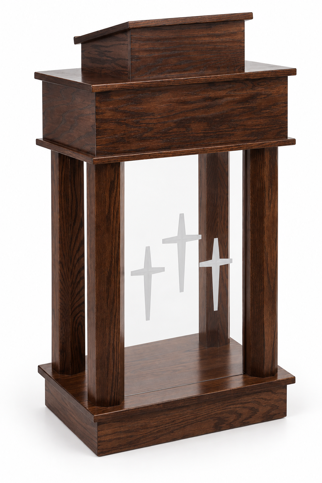 810 Exhorter solid oak and acrylic column pulpit — Dark Coffee #37