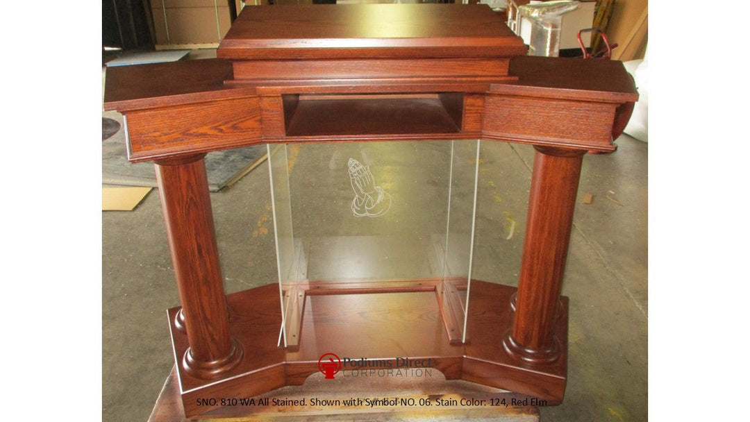 Wood With Acrylic Pulpit Customer NO. 810 WA-Back 124 Red Elm Symbol No 06-Wood With Acrylic Pulpits, Podiums and Lecterns-Podiums Direct