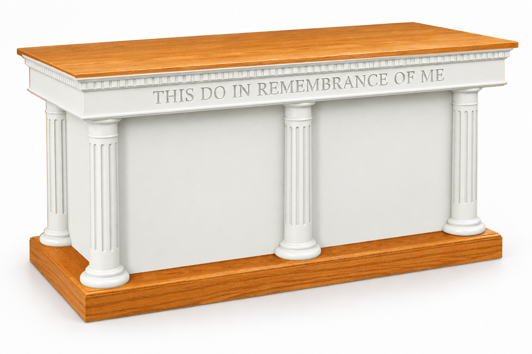 8302-CCT solid oak round-column closed communion table — Medium Oak #43 with white painted body