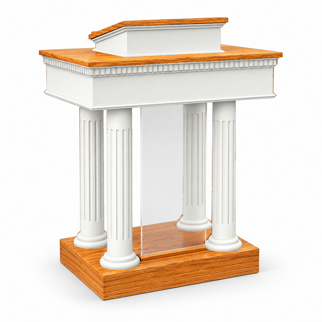 8302-SP round-column pedestal pulpit — Medium Oak #43 with white painted body