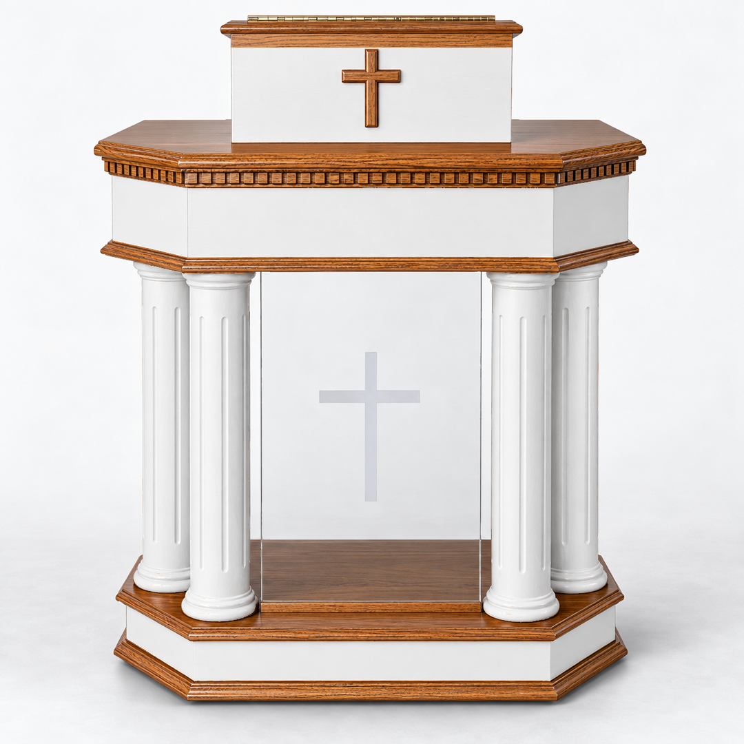 830W solid oak and acrylic pulpit — Medium Oak #43 with white painted body