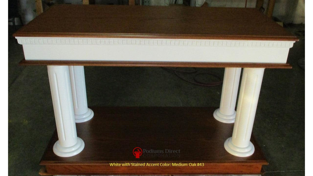 Communion Table 834 Column Pedestal-Back White with Medium Oak 43-Communion Tables and Altars-Podiums Direct