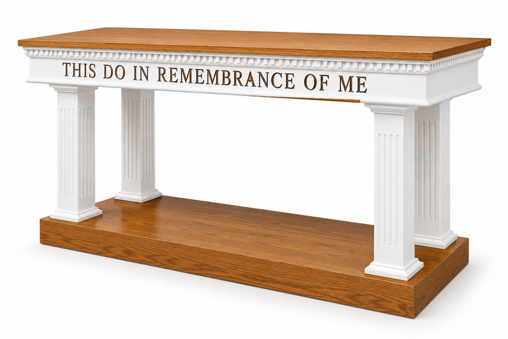 8405 square-column open communion table — Medium Oak 