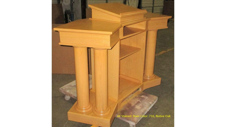 Church Wood Pulpit Custom No. 810-All Stained Angle 716 Native Oak-Church Solid Wood Pulpits, Podiums and Lecterns-Podiums Direct
