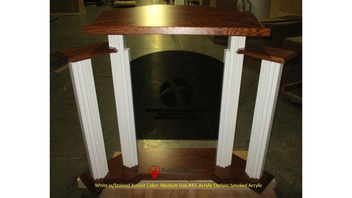 Wood with Acrylic Pulpit w/Wings 702W Proclaimer-Back Medium Oak 43 Smoked Acrylic-Wood With Acrylic Pulpits, Podiums and Lecterns-Podiums Direct