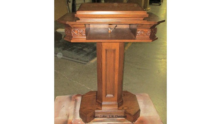 Church Wood Pulpit Pedestal NO 5402- Back 128 Chestnut-Church Solid Wood Pulpits, Podiums and Lecterns-Podiums Direct