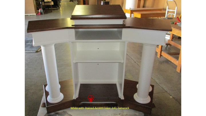 Church Wood Pulpit Custom No. 810- Back White with 147 Tamarack-Church Solid Wood Pulpits, Podiums and Lecterns-Podiums Direct