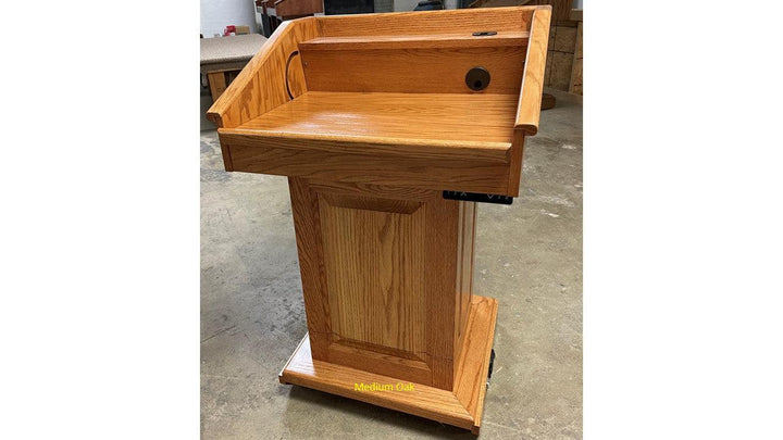 Handcrafted Solid Hardwood Lectern CLR235-LIFT Counselor Lift-Back View Medium Oak-Handcrafted Solid Hardwood Pulpits, Podiums and Lecterns-Podiums Direct