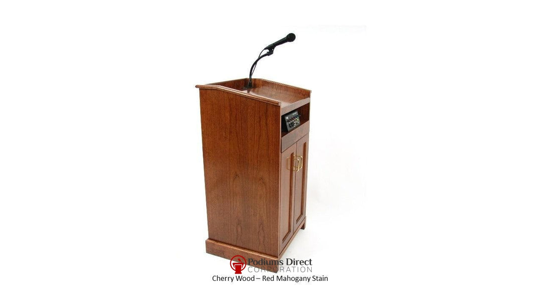 Handcrafted Solid Hardwood Lectern CPD677-EV Collegiate Evolution-Angle View Cherry Wood Red Mahogany Stain-Handcrafted Solid Hardwood Pulpits, Podiums and Lecterns-Podiums Direct