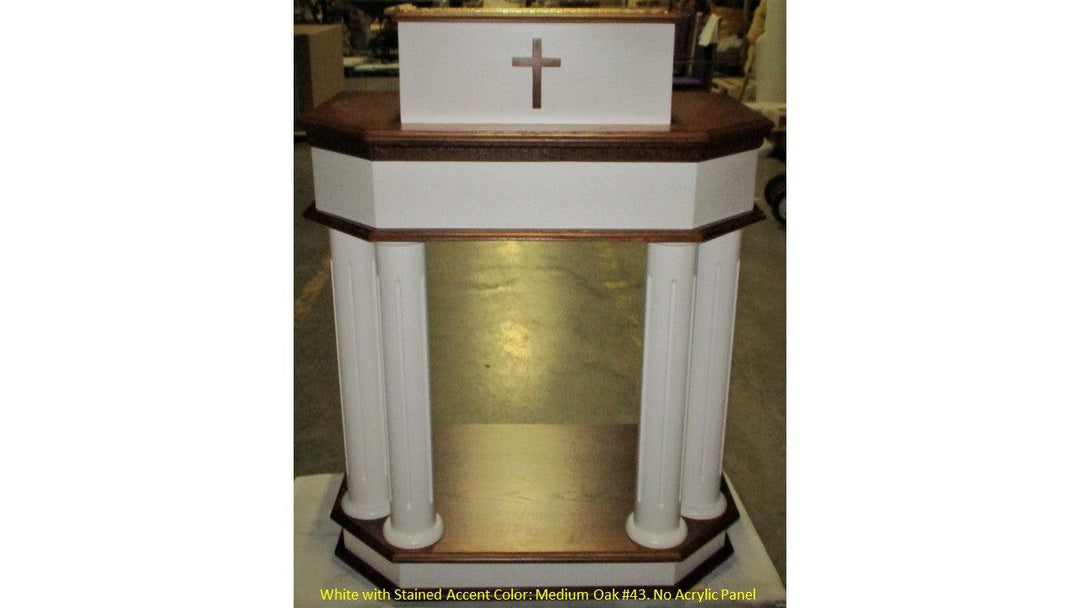 Wood with Acrylic Pulpit 830W-Front View White with Medium Oak 43 No Acrylic Panel-Wood With Acrylic Pulpits, Podiums and Lecterns-Podiums Direct