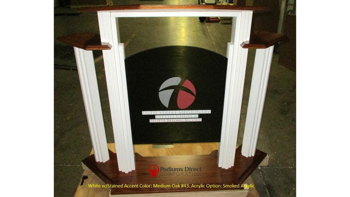 Wood with Acrylic Pulpit w/Wings 702W Proclaimer-Front Medium Oak 43 Smoked Acrylic-Wood With Acrylic Pulpits, Podiums and Lecterns-Podiums Direct