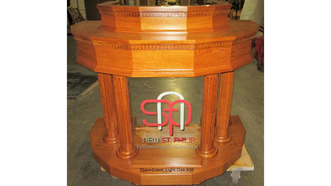 Wood with Acrylic Pulpit Custom No. 5-Front Light Oak 35-Wood With Acrylic Pulpits, Podiums and Lecterns-Podiums Direct