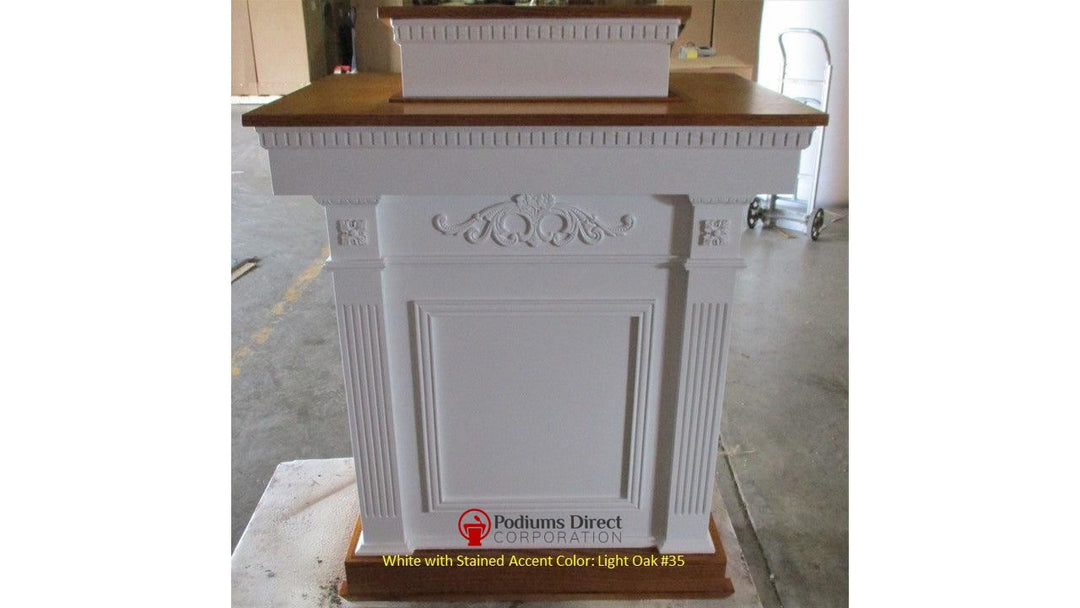 Church Wood Pulpit Colonial Tiered TSP-620- Front White with Light Oak 35-Church Solid Wood Pulpits, Podiums and Lecterns-Podiums Direct