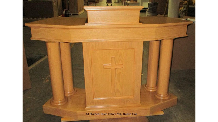Church Wood Pulpit Custom No. 810-All Stained Front 716 Native Oak-Church Solid Wood Pulpits, Podiums and Lecterns-Podiums Direct