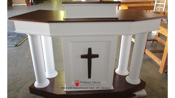 Church Wood Pulpit Custom No. 810- Front White with 147 Tamarack-Church Solid Wood Pulpits, Podiums and Lecterns-Podiums Direct