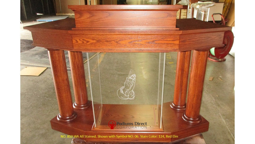 Wood With Acrylic Pulpit Customer NO. 810 WA-Front 124 Red Elm Symbol No 06-Wood With Acrylic Pulpits, Podiums and Lecterns-Podiums Direct