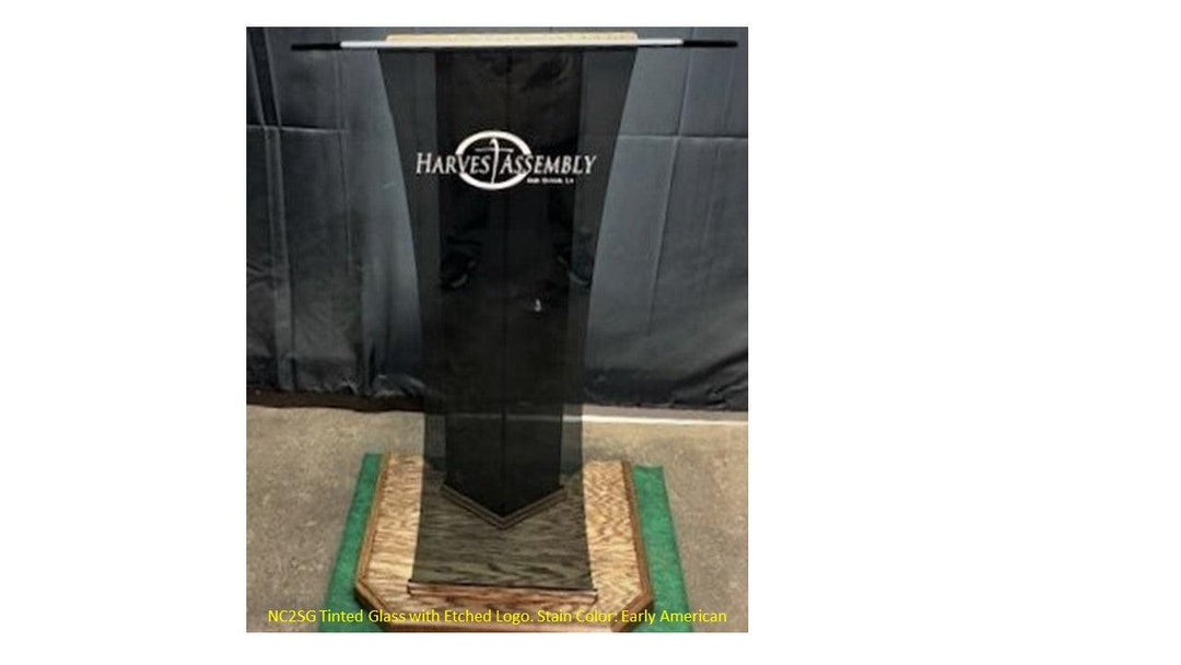 Glass Pulpit NC2S/NC2SG Prestige The SPEAKER-Tinted Glass Etched Logo Early American-Glass Pulpits, Podiums and Lecterns and Communion Tables-Podiums Direct