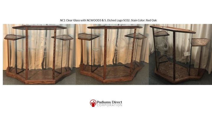 Glass Pulpit NC1/NC1G Prestige WINGED-Clear Glass NCWOOD 3 & 5 Red Oak-Glass Pulpits, Podiums and Lecterns and Communion Tables-Podiums Direct