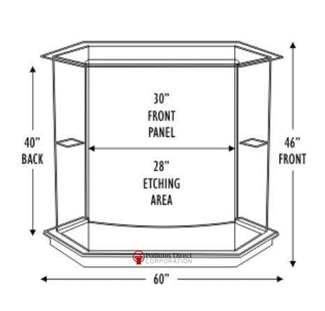 Wide Glass Pulpit with Our Largest Etched Logo Area [NC8], dimension drawing