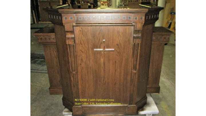 Church Wood Pulpit Wing NO 900W-Front with Cross 126 Kentucky Coffeetree-Church Solid Wood Pulpits, Podiums and Lecterns-Podiums Direct