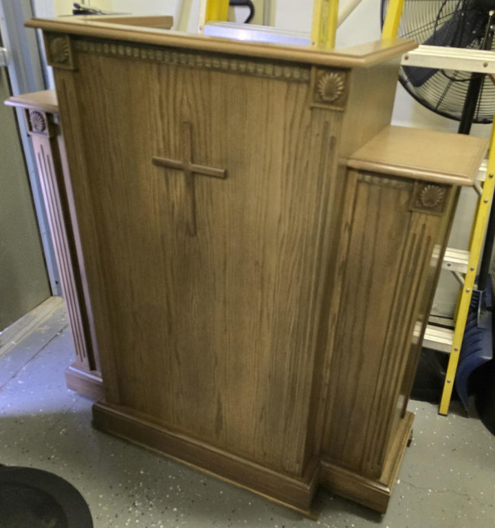 Church Wood Pulpit with Cross, Fluting and Scrollwork PD900 - FREE SHIPPING!