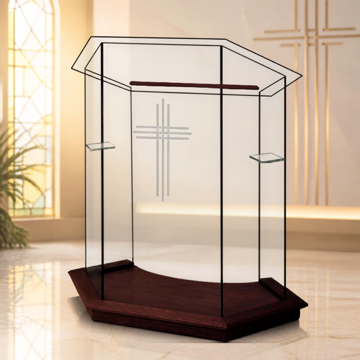 Glass Church Pulpit with Free Etched Logo: Foundation [NC10]